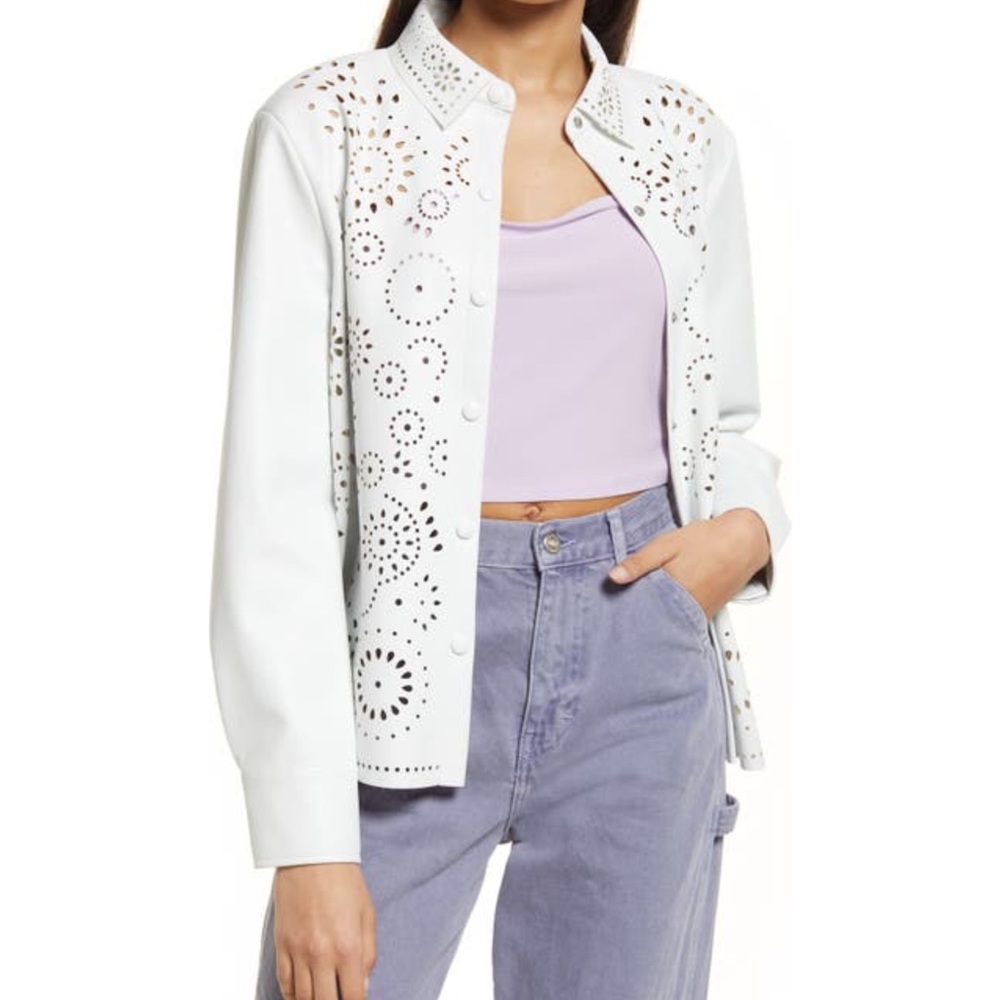 NWT BB Dakota White Eyelet Faux Leather Jacket